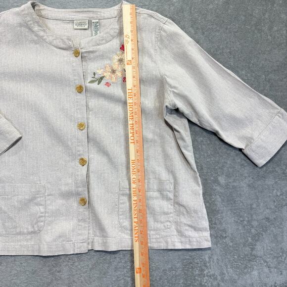 Classic Elements Womens Button Up Top Jacket Linen Blend Embroidered 20-22W - Picture 4 of 7